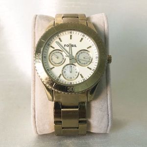 Gold Fossil Multifunction Stainless Steel Watch